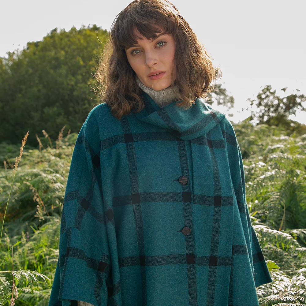 Trisha Cape, Teal & Black Windowpane - Image 4