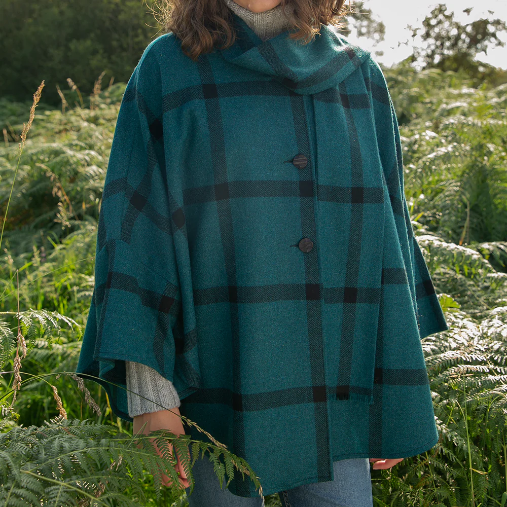 Trisha Cape, Teal & Black Windowpane - Image 9